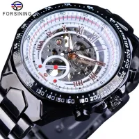 Forsining Top Brand Luxury Men Automatic Watch Business Black Stainless Steel Skeleton Open Work Design Design Sportwatch Wristwatch SL236L