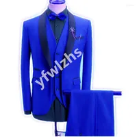 Men's Suits Customize Groom Tuxedos Royal Blue Men's Suit Jacket Blazers Halloween Costume Elegant For Luxury Man Suit's Wedding 195