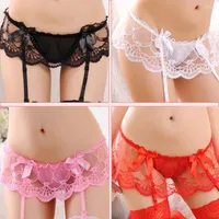 Garters 1 Piece Sheer Lace Garter Belt Sexy Top Thigh Highs For Women Lingerie Bow Pastel Goth Suspender 4 Color Optional