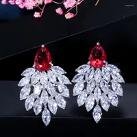 Stud Earrings BeaQueen Gorgeous Big Red Stone Paved White Marquise Cubic Zircon Crystal Women Royal Party Jewelry For Gifts E028