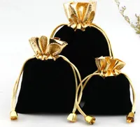 100pcslot BLACK 7x9cm 9x12cm Velvet Beaded Drawstring Pouches Jewelry Gift Pouch drawstring Bags For Wedding favorsbeads2595526
