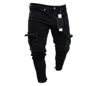 Men039s Jeans 2021Fashion Black Jean Men Denim Skinny Biker Destroyed Frayed Slim Fit Pocket Cargo Pencil Pants Plus Size S3XL2849179