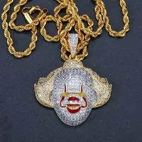 Hip hop Iced Out Bling Clown Shape Pendant Necklaces Cubic Zircon High Quality Men's Hip hop Jewelry Gifts2645