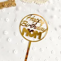 Festive Supplies Happy Birthday Mom Dad Acrylic Cake Topper Gold Mother Father Flags For Mommy Daddy Party Decorations