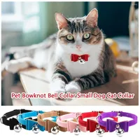 Dog Collars Adjustable Cat Collar With Bells Double Bowknot Kitten Puppy Necktie Cute PU Personalized Pet Necklace For Chihuahua
