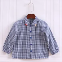 Kids Shirts Japanese boys and girls cartoon bear car plaid shirt children's long-sleeved inner wear 230321