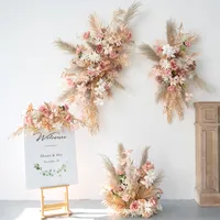 Other Event Party Supplies Natural Dried Pampas Grass Artificial Champagne Flowers Row Wall Hanging Wedding Arch Backdrop Events Prop Road Lead Floral Ball 230321