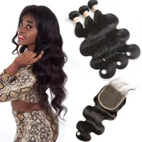 Brazilian Unprocessed Human Hair Bundles With 5X5 Lace Closure Body Wave 4 Pieces lot Virgin Hair Extensions 5 By 5 Closure1747