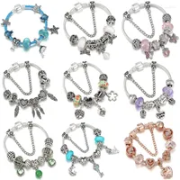 Charm Bracelets Pendants Charms Pandola Bracelet Beads Jewelry Sets Women Heart Letter Butterflies Crown Dolphin Moon Star Hand Rose Gold