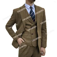 Men's Suits YIWUMENSA Winter Wool Tweed Brown Men Formal Business Costume Homme Mariage Prom Dinner Party Blazer Masculino Tuxedos