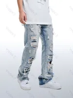 Men's Jeans Street Clothing Wide Leg Straight Feet Long Trousers Blue Y2k Mens Ripped Men Denim 230321