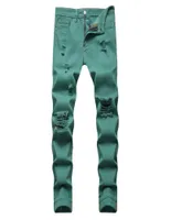 Men039S jeans fancy neon kleur y2k denim streetwear slank rechte broek gaten gescheurde broek groen geelroze2821442