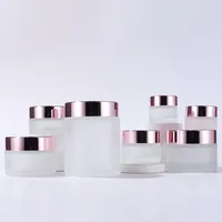 Wholesale Frosted Glass Lotion Bottles Container Face Cream Jar with Shiny Screw Lids