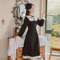 فساتين غير رسمية اليابان موري فتاة أسود شيفون غاتسبي فستان حلوة حلوة الخليط البتلة البتلة
