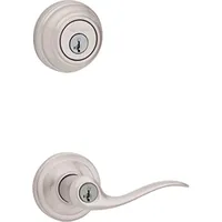 Lock Tustin Entry Lever and Single Cylinder Deadbolt Combo Pack featuring SmartKey in Satin Nickel