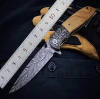 Damascus feather pattern Folding blade knife High hardness blade wood handle spring assisted pocket knife camping9482760