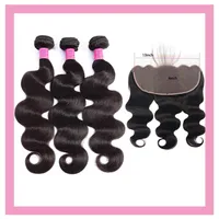 Brazilian Virgin Hair 3 Bundles With 13X6 Lace Frontal Pre Plucked Body Wave Hair Extensions 4PCS Cheap Remy Human Hair Wefts With2831