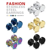 Punk Double Sided Round Titanium Steel Earrings Men Women Blue Goldcolor Fake Ear Plugs Gothic Barbell Stud Earring3280960