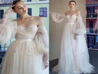 Elegant Romantic Poet Long Sleeves Beach Aline Wedding Dresses Cheap Lace Tulle Appliqued Plus Size Bohemian Wedding Dress Bridal1687114
