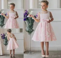 2019 New First Communion Dresses For Girls Short Sleeve scoop flower Pearls White Flower Girl Dresses for Weddings8603155