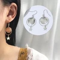 Stud Earrings 2023 Trendy Flash Five-pointed Stars Circle Sequins Long Earring Pendientes Mujer Lady Jewelry Christmas Gifts