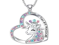 Unicorn Pendant Necklace Cute Lucky Heart Crystal Birthstone Horse Necklaces You Are Magical Jewelry Birthday Gift Girls1329520