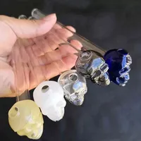 Sapphire color Skull Pyrex glass oil burner 2mm thick Smoking pipe Accessories for water bongs rig Hookah Bubbler Tools