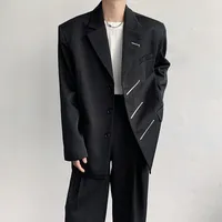 Ternos masculinos Men zíper solto de rua casual moda moda de hip hop blazers mulheres jaqueta de tamanho grande masculino casaco preto