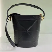 Leather Bucket Bag Plain Shoulder Crossbody Bags Women Handbags Purse Genuine Leather Removable Handle Strap Fashion Letter Small Tote Wallet