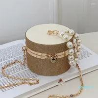 Evening Bags Diamond Acrylic Round Party Clutch Bag For Women Pearl Handles Female Purses And Handbags Small Shoulder Crossbody