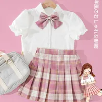 Clothing Sets Girls JK Uniform Plaid Skirt Genuine Suit Summer Children Set Pleated Japanese School Style Short Dress