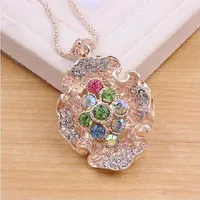 Pendant Necklaces Korean Trendy Jewelry Wholesale Personality Ocean Colorful Rhinestones Cat's Eye Stone Necklace Sweater Chain
