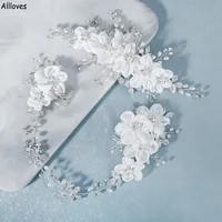 Handmade Flower Bridal Headpieces Hair Comb Clips for Women Hair Accessories Silver Rhinestones Pearls Bride Wedding Hair Jewelry Prom Hairband Gifts CL2055