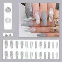 False Nails 24pcs Fake With Glue Ballet Glitter Waterproof Long Lasting Reusable Light Fit Artificial Press-on Extensions