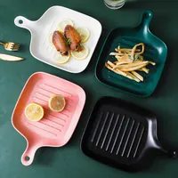 Dishes Plates Ceramic Handle Baking Tray Square Cutlery Anti-scalding Household Baked Rice Oven Bowl Cheese Dish Nordic Style Y2303