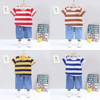 Clothing Sets Striped Tshirt Blue Shorts Kids 2 Piece Set Children Clothing Summer Short Sleeved Suit Casual Boys And Girls Outfits Trendy Z0321