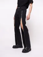 Men's Jeans Black Streetwear Full Length Front Leg Zipper High Slit Men Pants Fashion 2023 Spring Design Hip Hop Denim Trousers XL 230322
