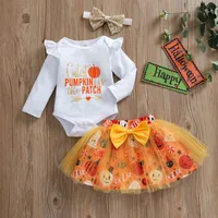 Baby 0-12M My 1st Halloween Costume Newborn Infant Baby Girls Clothes Set Letter Romper Tulle TUTU Skirts Headband Outfit H09102766