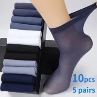 Men's Socks 5 Pairs Bamboo Fiber Men's Summer Breathable Thin Ice Silk High Elastic Nylon Calcetines Business Casual