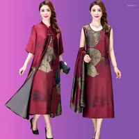 Work Dresses Mother's Loose Group Clothes 2023 Spring Summer Suits Female Noble Dress Fashion Printing Two-Piece Women