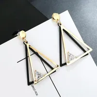 Dangle Earrings Simple Minimalist Jewelry Black Drop Zirconia Geometric Hollow Triangle Party Online Shopping