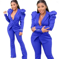 Ethnic Clothing 5Colors African Women Sets Long Sleeve Blazer Jacket Pants Suit Office Lady Elegant 2 Piece Set Business Outfits Africa