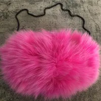 Pink- Real Fox Fur Bag Ladies Bag Hand Warmer Chain Shoulder Handbag Tote Purse Bag176S