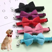 Dog Collars Adjustable Pet Collar With Bell Bow Accessories Suede Velvet Comfortable Universal Solid Color Soft