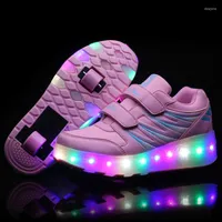 Athletic Shoes Led On Wheel Children Rollers Roller Sneakers With Two Wheels Kids For Girls Boys Light Shining Glowing Luminous