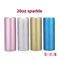 Tumblers 20Oz Straight Sublimation Texture Powder Glitter Tumbler With Plastic St Lid Double Wall Vacuum Insated Portable Water Cup Dhvmr