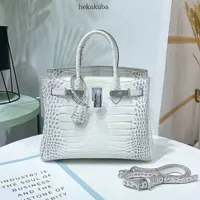 Herms birkins designer women bags Advanced Crocodile Himalayan White Handbag Fashion Style Silver Buckle Diamond Cross Cowhide Women's Bag