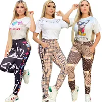 2023 Women Brand Designer Letter Tracksuits Casual 2 Piece Set Short Sleeve T-shirts Pants Summer Jogging Suit Crew Neck Outfits Pullover Sportswear 9539