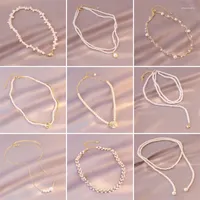 Kedjor 1pcsheart-formad pärla flerskikts halsband korea östra grind vintage och mångsidig stil tröja kedja enkel