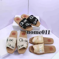 designer sandals slippers for women Mules flat slides Light tan beige white black pink lace Lettering Fabric canvas slippers womens summer chle 5K2C ZFON